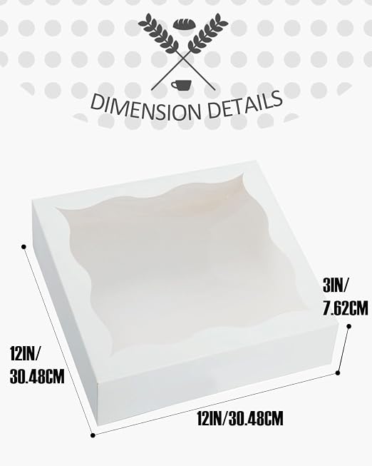qiqee Auto-pop Up White Pie Boxes with Window 12"x 12"x 3" 120Packs Cookie Donut Bakery Box