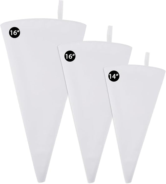3 Pack Reusable Pastry Piping Bags, Canvas Cake Decorating Bags | White Cloth Frosting Bag Icing Piping Bag DecoratingBag in 3 Sizes -14, 16,18 Inch (White)