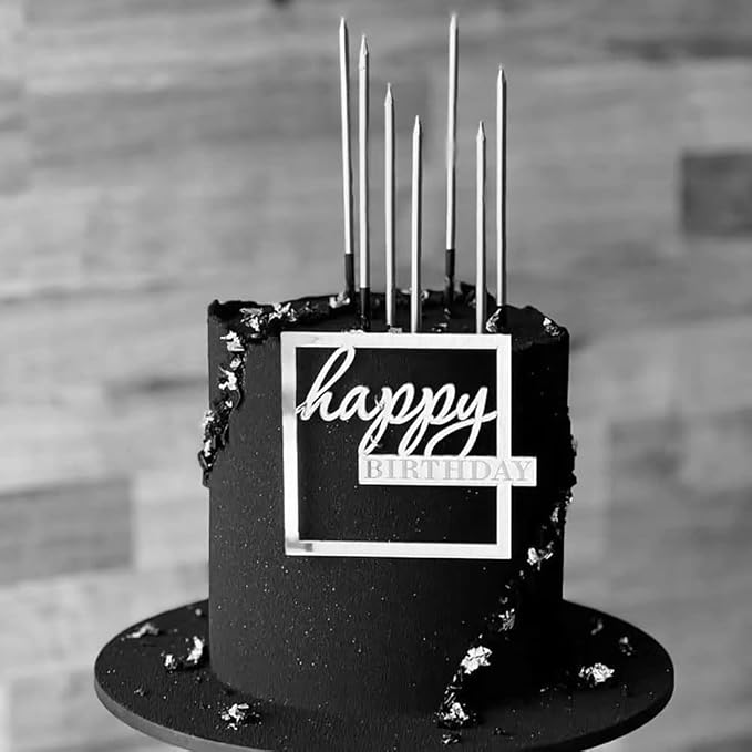 Acrylic Cake Topper Happy Birthday Cake Toppers Happy Birthday Cupcake Toppers Hollow Frame Cake Decorations for Women Men Cupcake Decorations for Cakes Cupcakes Party Supplies