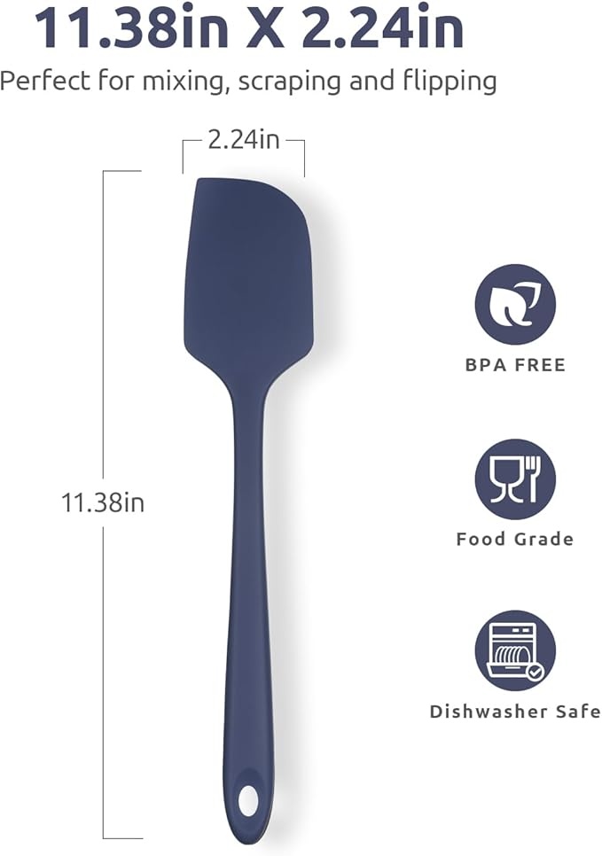 U-Taste 600ºF High Heat 11.38in Silicone Large Spatula and 600ºF Heat Resistat Spatula Spoon Flexible Silicone Cooking Scoop Spoonula (Midnight Blue)