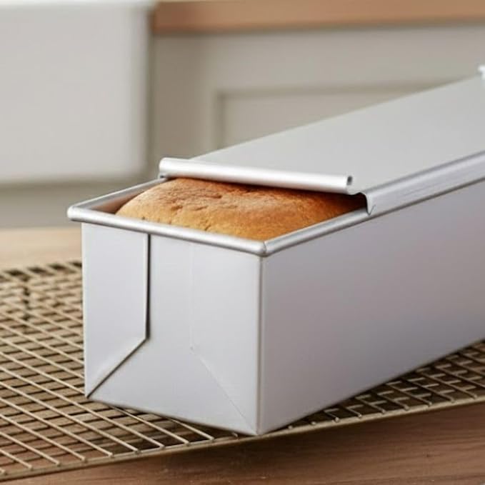 Soro Essentials- Pullman Pan Cover Aluminized Steel Silicone Glaze Non-Stick fits 16" x 4" 2 lb- Straight-sided Folded Construction Quick Release Bakeware Bread Loaf Pan Loaf Baking Pans for Baking