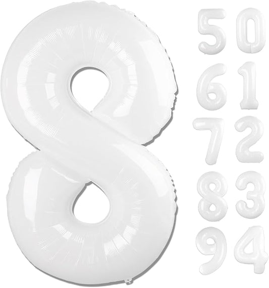 White 8 Balloon, Translucent Number Balloons 40 Inch, 8th Birthday Decorations for Boys Girls, White Birthday Balloons, White Party Supplies, Number 8 Balloon