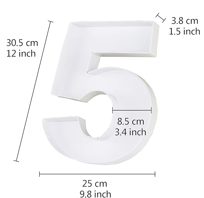 WENPACK 12.5" Cardboard Number Shaped Mache Decorative Charcuterie Board Fillable Sweets Candy Box with Clear Lid (White, 5)