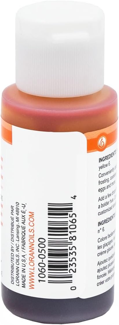 LorAnn Orange Liquid Food Color, 1 ounce squeeze bottle