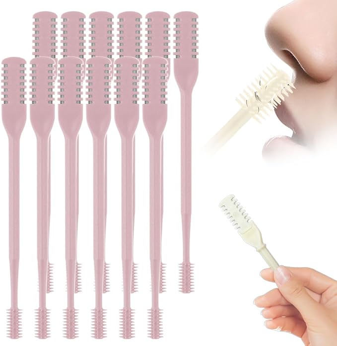 3PCS Nasal Hair Cutter Portable Travel Essentials,2026 Manual 360° Rotating Nostril Hair Removal Tools Double Sided Nose Hair Blade,Nose Hair Cutter for Women Men (Pink, 12 Pack)