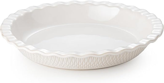 Ceramic Pie Dish for Baking, 9 inch Porcelain Pie Pan, Fluted Pie Plate for Apple, Quiche, Pot Pies, Tart, Modern Farmhouse Bakeware, Glazed White