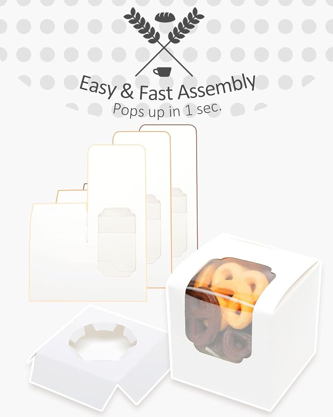 qiqee Auto-pop up Cupcake Boxes 100-Packs Individual Cupcake Container White 3.5" x 3.5" x 3.5" Single Cupcake Boxes