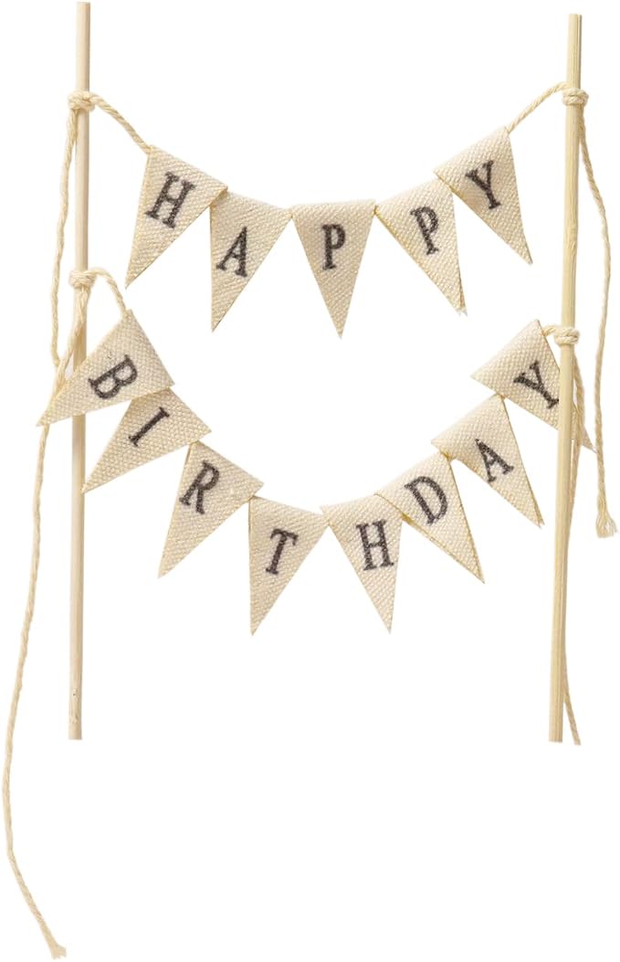 Happy Birthday Cake Topper, Birthday Cake Bunting Topper Cake Topper Garland Handmade Food-Grade Safe Gender Neutral Party Decorations