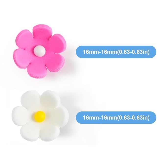 Edible Flowers Cake Decorations 32 Count White and Pink Blossoms Royal Icing Decorations Daisy Sugar Wedding Flowers for Baking Cupcakes Ice Cream Waffles Cookies Birthday Cake