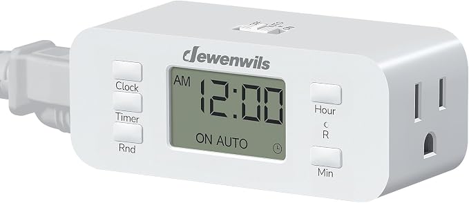 DEWENWILS 24 Hour Programmable Digital Timer Outlet, Timers for Electrical Outlets, Indoor Light Timers for Lamp Fan Aquarium, 2 Grounded Outlet, 125V/15A Resistive/1000W Tungsten, 3 Prong, 1 Pack