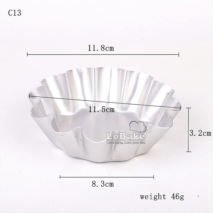 LoBake 10pcs per lot Various Design Fluted Edge Wavy Flower Cup Boat Round Shape Aluminium Tart Mould Jelly Pudding Cup Cupcake Mold Baking (C13)