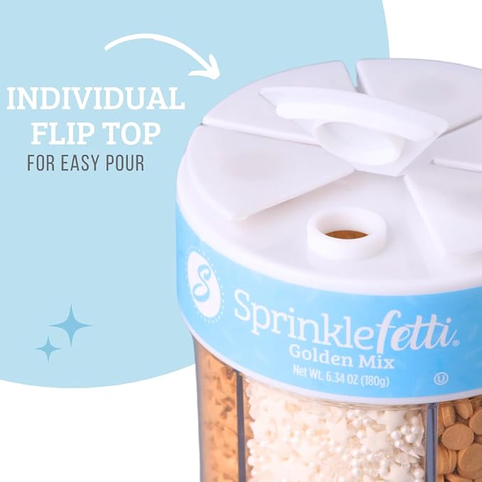 Sweets Indeed Sprinkles 6 Cell Edible Sprinkle Mix Jimmies Perfect for Cake Decorations Baking Ice Cream Cookies Cupcake Topper (Gold)