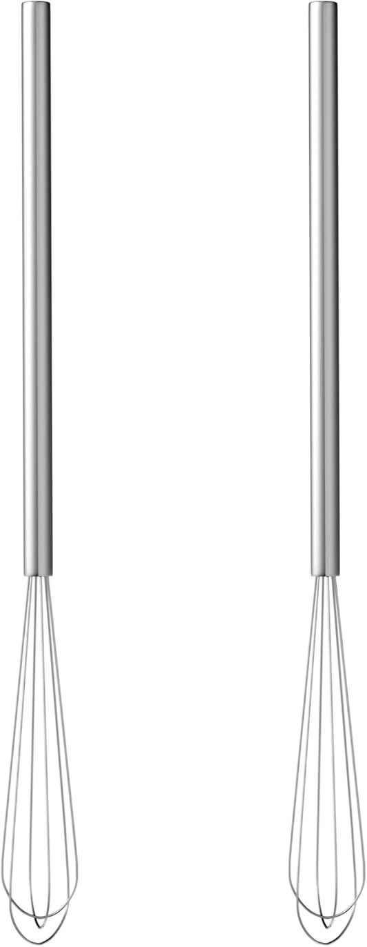 2 Pcs Mini Whisk, Stainless Steel Skinny Egg Beater Whisk for Blending, Whisking, Beating, or Stirring