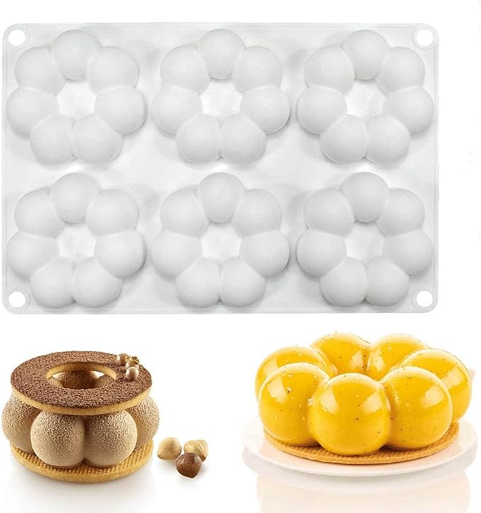 mostsom Silicone Mold Flower Shaped Silicone Donut Molds, Baking Pans, 6-Cavity Reusable Cake Maker Cookie Tray for Kitchen, Dishwasher, Oven, Microwave, Freezer Safe (Flower Donut J)