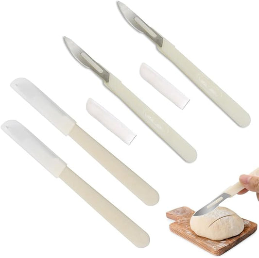 4 Pack Bread Lame Dough Scoring Tool Hand Crafted Sourdough Scorer Knife Razor Blade Cutter Slashing Tool for Bread Making European Baguette Flower Patterns Booklet Homemade Kitchen Baking