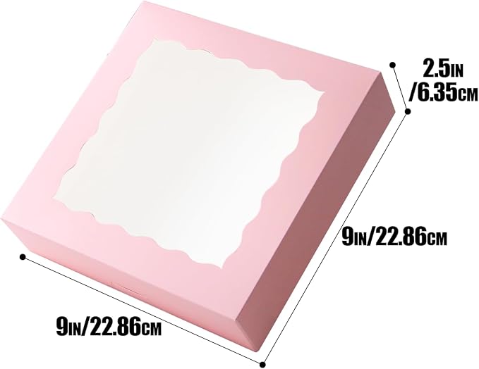 qiqee 9x9x2.5 Inch Pink Pie Boxes with Window 12Packs Cookie Donut Bakery Box (Auto-pop Up)