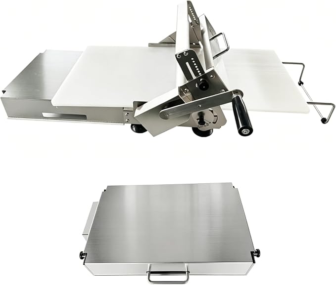 Manual Hand Dough Sheeter, Folding Dough Rolling Machine, Commercial Grade Capacity, Food-Grade Stainless Steel, with Sheeter Board, Or Pizza Dough, Bread, Cookies and Pastry Baking