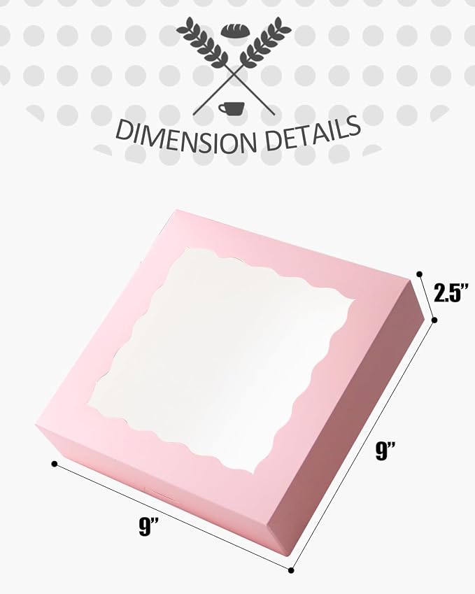 qiqee Auto-pop Up 30pcs Pie Box With Window 9x9x2.5 Inch Donut Pastry Boxes Pink Bakery Box