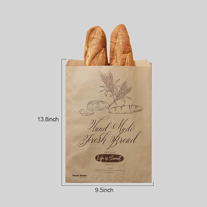 100pcs Bread Bags for Homemade Bread, 13.8 X 9.5 Inch Large Paper Loaf Bags for Bun Loaves, Eco Friendly Toast Packaging Storage Loaf Bags for Home Kitchen Bakery