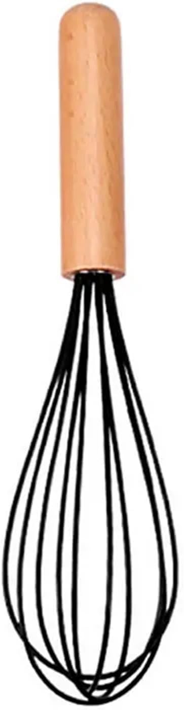 Silicone Egg Beater Manual Coil Whisk with Wooden Handle Cream Mixer Kitchen Baking Tool(Black)