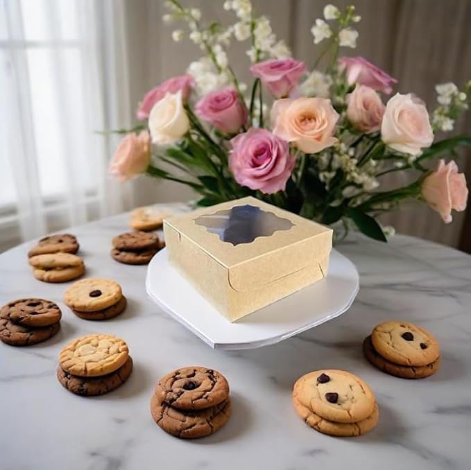 Generic 30Pcs (6x6x3 in) Mini Cake Boxes+2 stickers with Display Window for Gift Giving, Bakesale, Cupcakes, Dessert, Cookies, Pie, Macaroons, Donuts, Pastry, Kraft Paper Material… (30Pcs kraft)
