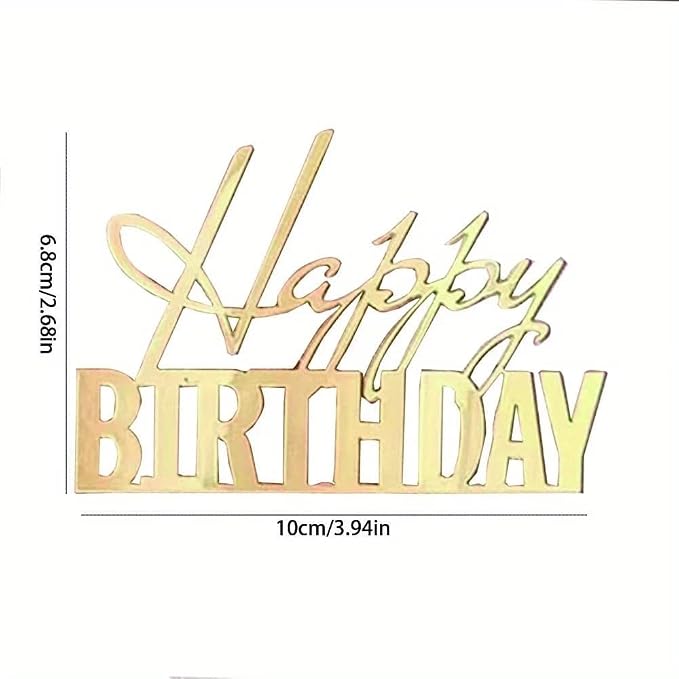 10pcs Happy Birthday Cake Toppers Mirror Acrylic Side Cake Decorations for Birthday Cake Decor Party Decorations
