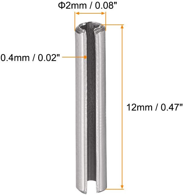 uxcell Slotted Spring Pin - M2 x 12mm 304 Stainless Steel Split Spring Roll Dowel Pins Plain Finish 20Pcs