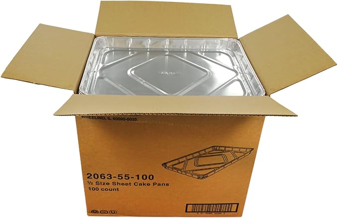 HFA 2063, Half-Size Aluminum Foil Baking Sheet Cake Pans, Take Out Baking Disposable Foil Containers (100)