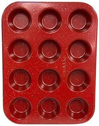 casaWare Mini Muffin Pan 12 Cup Ceramic Coated Non-Stick (Red Granite)