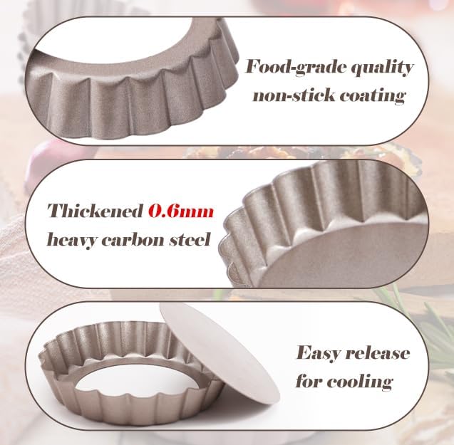 Webake 4 Inch Mini Tart Pan Set of 6, Non-Stick Small Tart Mold Quiche Pans with Removable Bottom Mini Tart Tins (Pack of 2)
