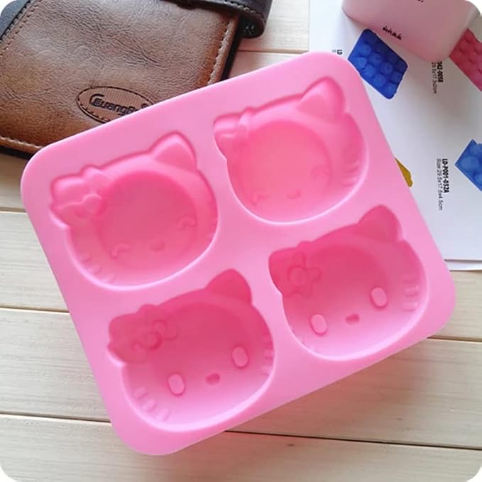 INKU 4 Cups Hello Kitty Silicone Fondant Cake Mold,Ice mold,Chocolate tray,Birthday Cake Decoration 4 Inch silicone Cake mold soap cake chocolate decorations