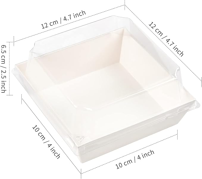 Kucoele Small Charcuterie Boxes with Clear Lids, 4 Inches, 50 Pack, White | Disposable, Paper, To Go Food Containers, For Cookie, Cake Slice, Mini Cake, Bakery, Dessert, Chocolate Strawberry