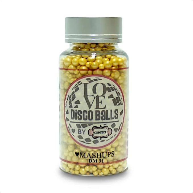 Confect Gold Edible Sprinkles – Confect Love Disco Balls Mashups for Cake & Cupcake Decorating – Metallic Gold Sugar Pearls & Decorative Toppings | Dessert Sprinkle Mix | Vegan, Gluten-Free, Nut-Free, Soy-Free, Dairy-Free, Palm Oil-Free- 4.2 Oz