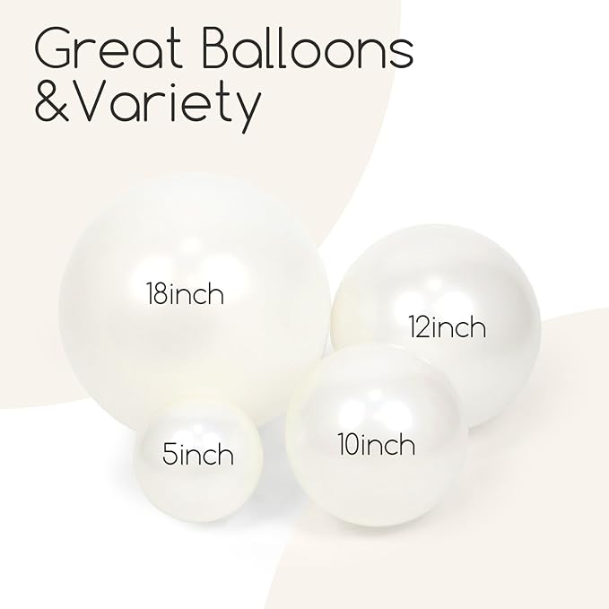 120pcs Pearl White Balloon Arch Kit, 18 12 10 5 inch Pearl White Balloons Different Sizes for Bridal Baby Shower Engagement Wedding Birthday Party Decorations