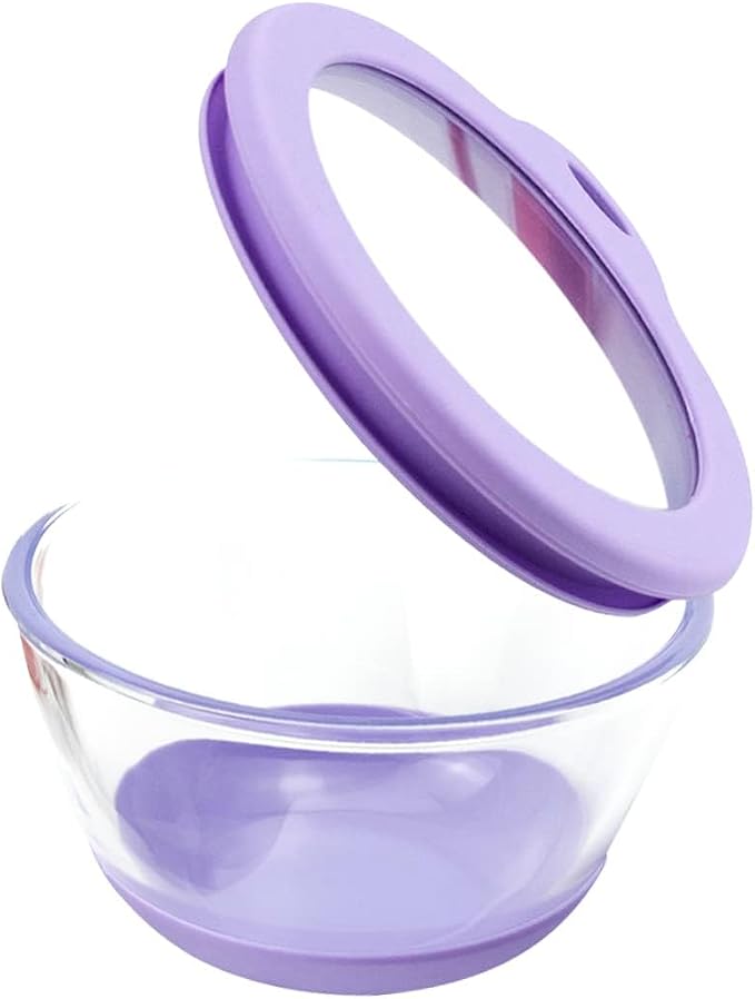 MR. CHOU Cereal Bowls with Lid - 0.53QT Glass Bowls for Soup, Salad, Pasta & Snacks - Microwave & Dishwasher Safe, Non-Slip Base, Vibrant Color - Perfect for Parties, Entertaining & Meal Prep, Purple