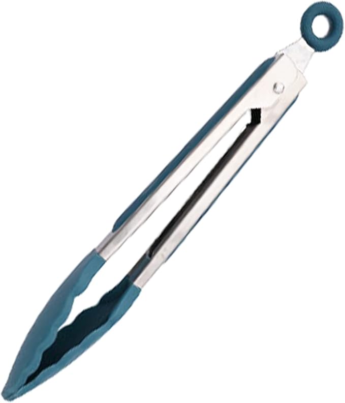 1pc Blue Silicone Kitchen Tong, Stainless Steel Food Tongs with Non-stick Silicone Tips for Serving Food, Locking Tong for Salad BBQ Serving Buffet Frying.