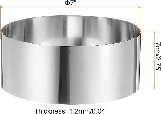 HARFINGTON Round Cake Ring 7 x 2.75 Inch Seamless Stainless Steel Pastry Mousse Dessert Ring Mirror Coating for Baking Cooking Making Tool