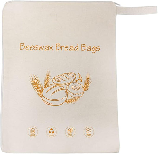 Lorine Beeswax Lining Bread Bags, Reusable Bread Bags for Homemade & Sourdough Bread, Large capacity 13 * 17'', Moisture Lock with Zip for Bread Freshness with Sealing (1 PC)