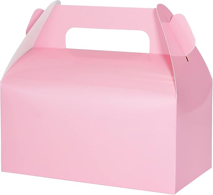 UnicoPak 30 Pack Pink Gable Treat Boxes Party Favor Boxes, Goodie Bag Boxes for Treats Cookies Candies, Ideal for Birthday, Pink Party Favors, Baby Shower, Valentine's Day – 6.5x3.5x3.5 Inches