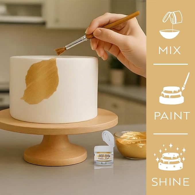 Luster Dust - Super Gold (4g 1x Jar) | Edible Vegan Dust & Paint for Cake Decorating, Ice Cream, Desserts, Cocktails and Beverages by Bakell