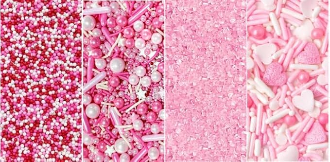 Pink Sprinkles for Cake Decorating, 11.3oz/320g Edible Cake Sprinkles 4 Jars Gift Set for Baking Cupcake Cookie