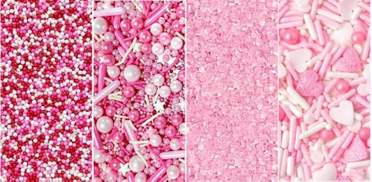 Pink Sprinkles for Cake Decorating, 11.3oz/320g Edible Cake Sprinkles 4 Jars Gift Set for Baking Cupcake Cookie