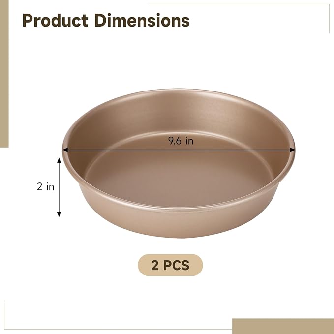 2 Pcs 9 Inch Round Cake Pans Set, Deep Nonstick Cake Pan, 1 MM Thick Baking Pan with 2 inch Deep, Carbon Steel Layer Circle Cake Pan for Pizza, Cake, and Home Baking