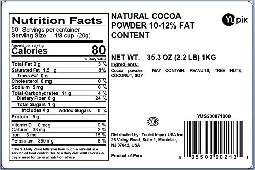 Yupik Natural Cocoa Powder, Unsweetened, 2.2 lb (35.2 oz), Pack of 6, Gluten-Free, GMO-Free, Kosher, Vegan, Dairy-Free, No Sugar Added, No Additives, Excellent Source of Fiber & Iron