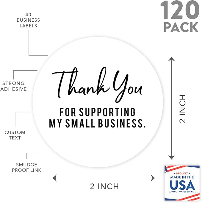 Andaz Press Round Small Business Thank You Labels, 120-Pack, for Supporting My Business, Packaging and Product Labels, Company Stickers