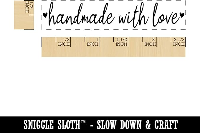 Handmade with Love Script and Hearts Rectangle Rubber Stamp for Stamping Crafting - 2.50in Small