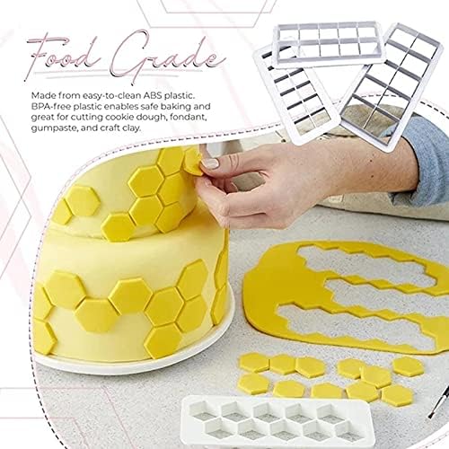 9 Pcs Geometric Multicutter Cake Fondant Cutter, Square, Hexagon, Triangle Shapes, Non-Stick Plastic, White