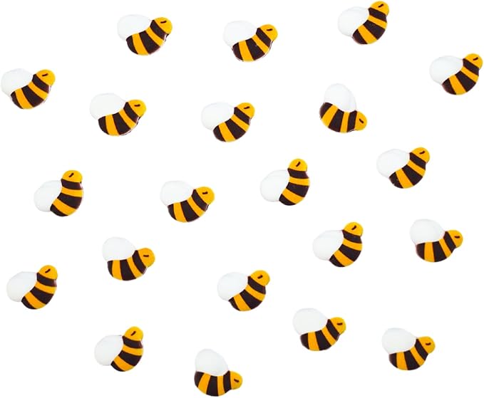 Edible Bee Cake Decorations, Royal Icing Bee for Cupcake Topper, Edible Bee Sprinkles Sugar for Cakes Cupcakes Cookies Chocolate Macarons Baking Baby Shower Decoration, 48 pcs