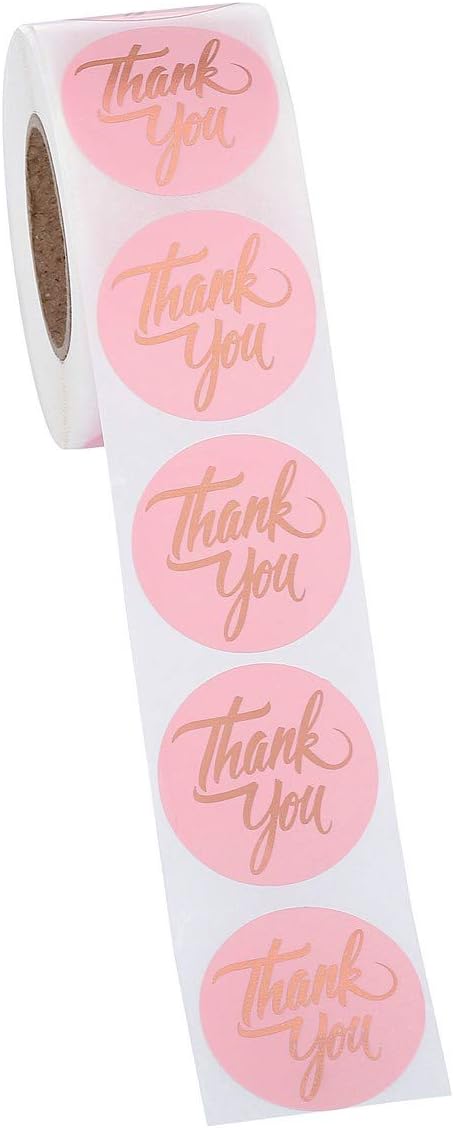 Yoption 1.5" Round Thank You Stickers, 500pcs Pink Mailing Supplies Labels Per Roll, Pink