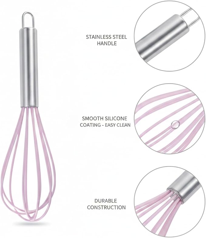 Silicone Coated Whisk, Stainless Steel Wire Balloon Whisk for Non-Stick Cookware, Mixing Tool for Eggs Batters and Sauces (1 PC)